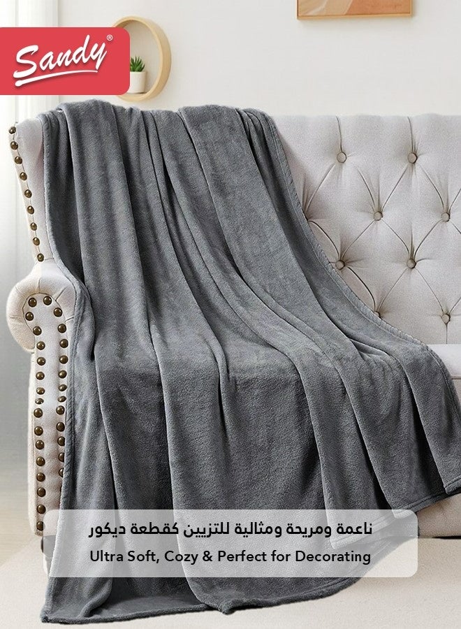 Sandy Lightweight Bedding Blanket, Single Size 220 x 170 cm, High Quality and Super Soft All Season Fleece Blanket, Optimal for Bed, Sofa, Couch and Home Decorations, Grey - Image 3